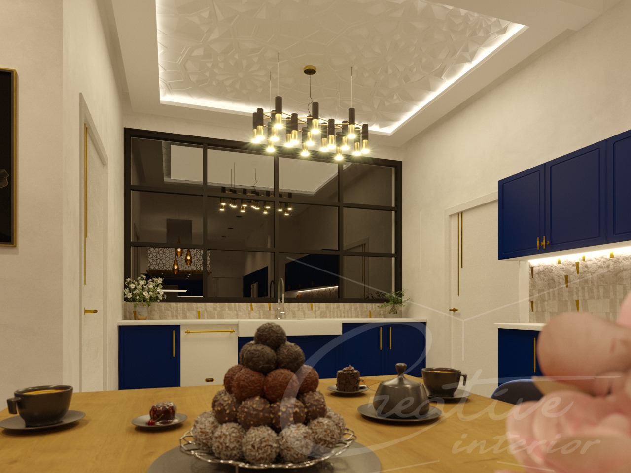 Cuisine style dorée bleu splendeur