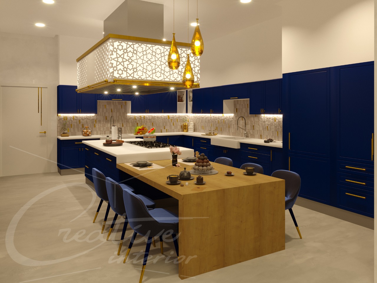 Cuisine style dorée bleu