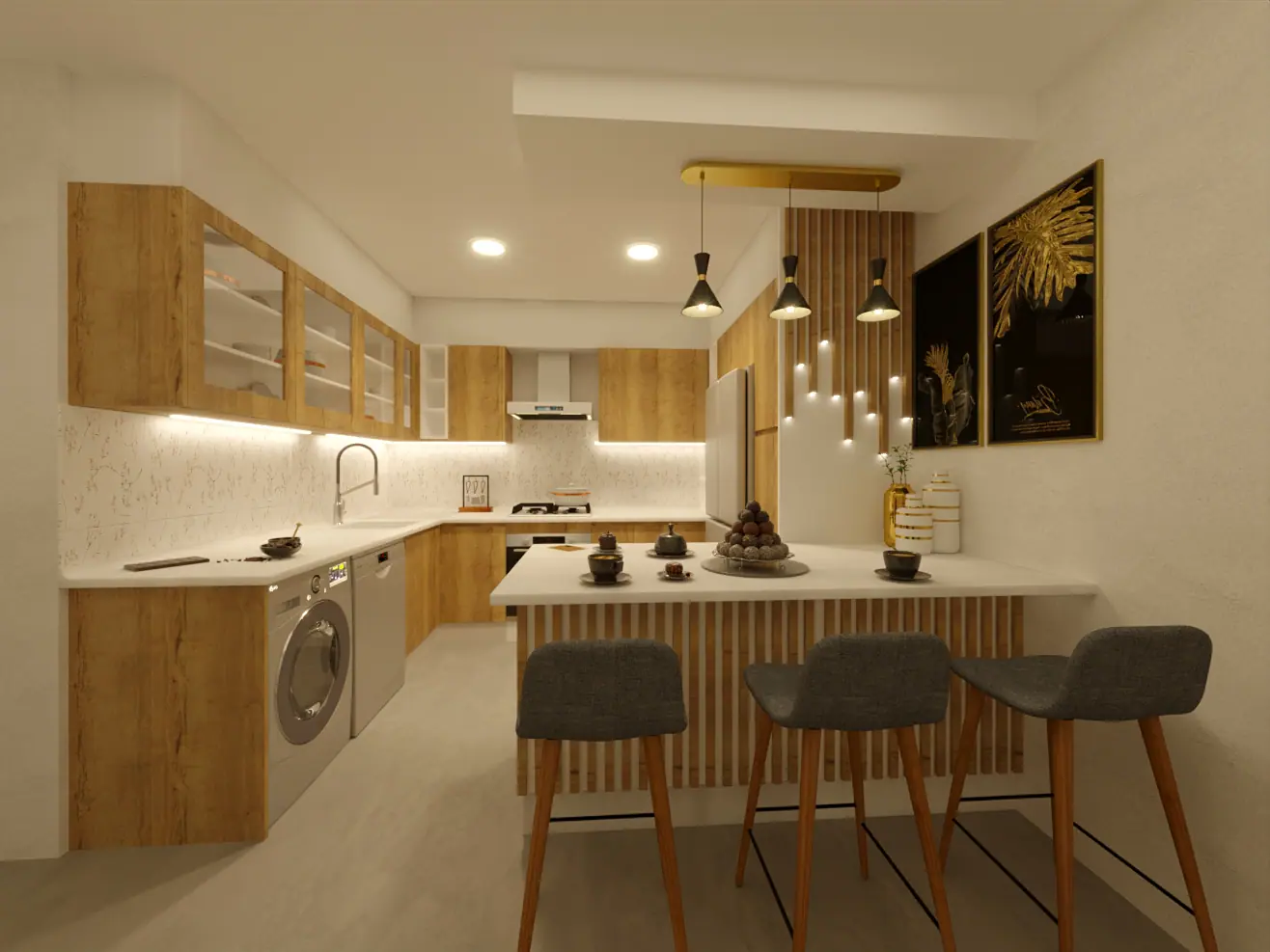 Rénovation cuisine marrakech étude 3d villa Imane